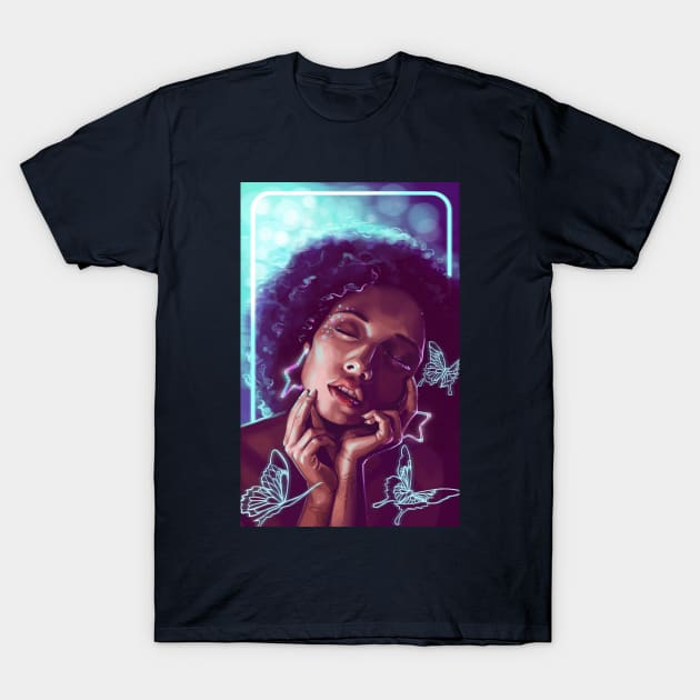 Glowing Butterfly Lady T-Shirt by hollowedskin